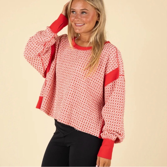 FP Movement Long Sleeve Textured My Time Tee in Victory Red Sz M NWT - Picture 1 of 9